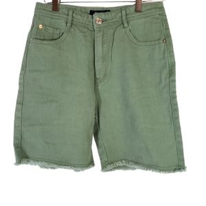 MissGuided Green Raw Hem Denim Shorts Size 6